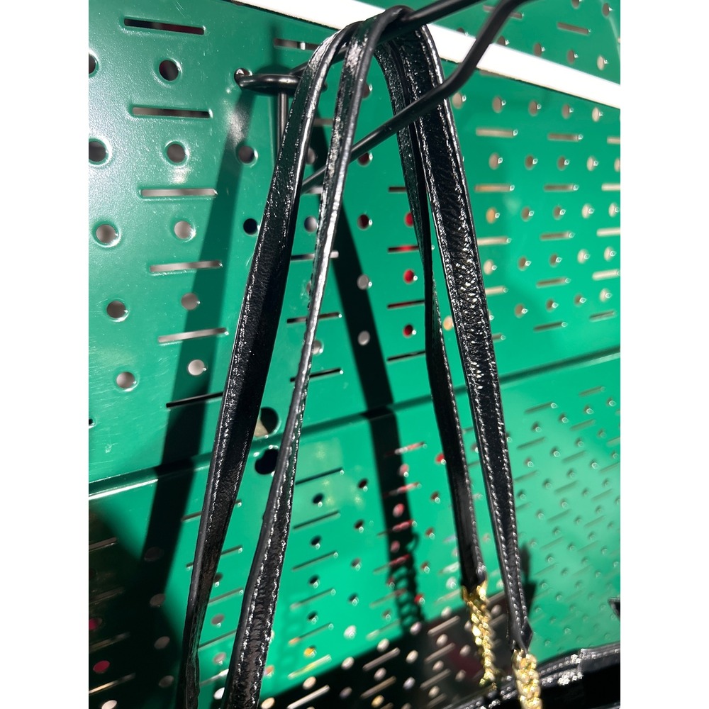 Michael Kors Black Patent Leather Tote Bag Gold Chain Shoulder Bag Zippered Top - Picture 3 of 9
